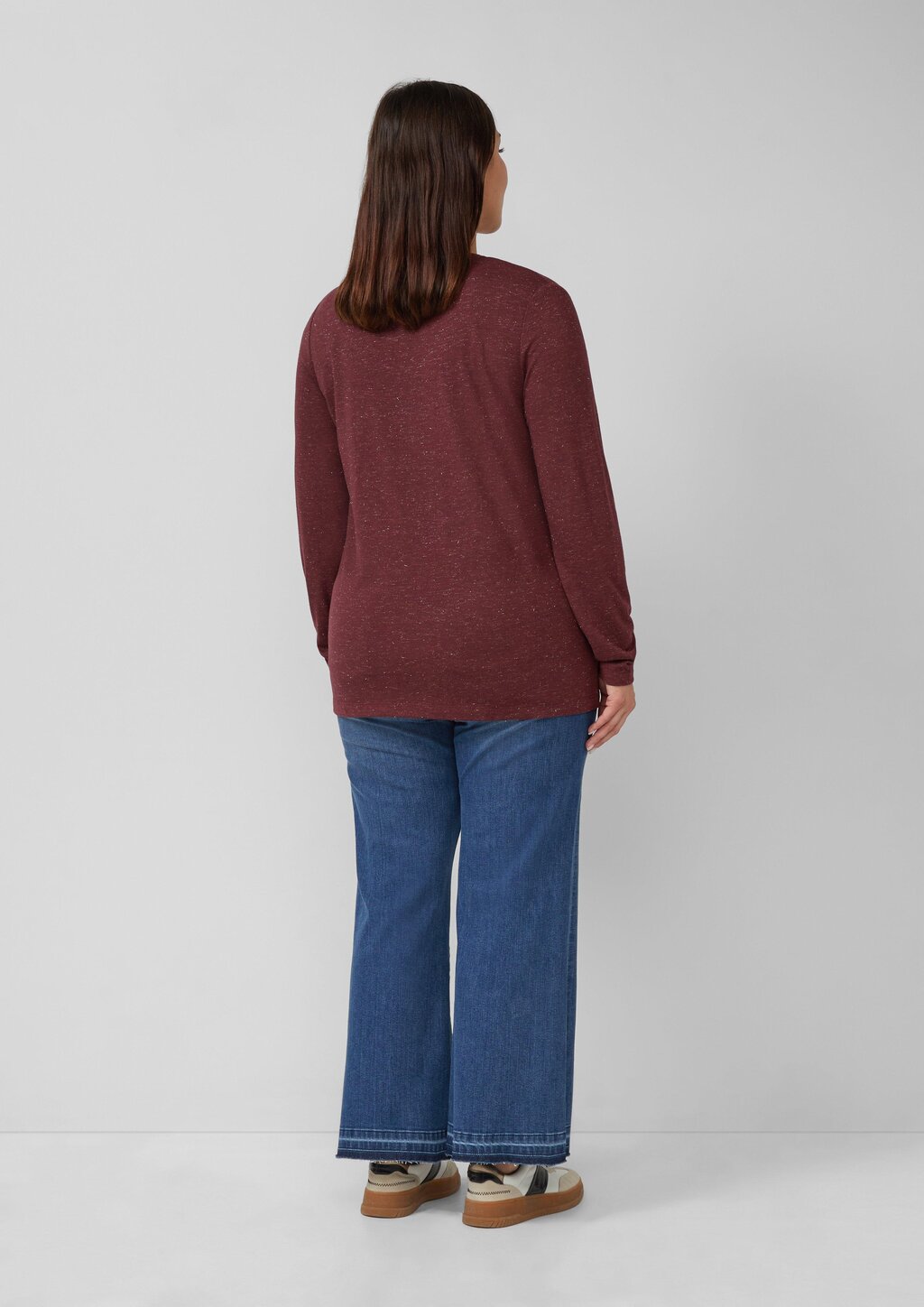 Longsleeve mit V-Ausschnitt und Glitzergarn