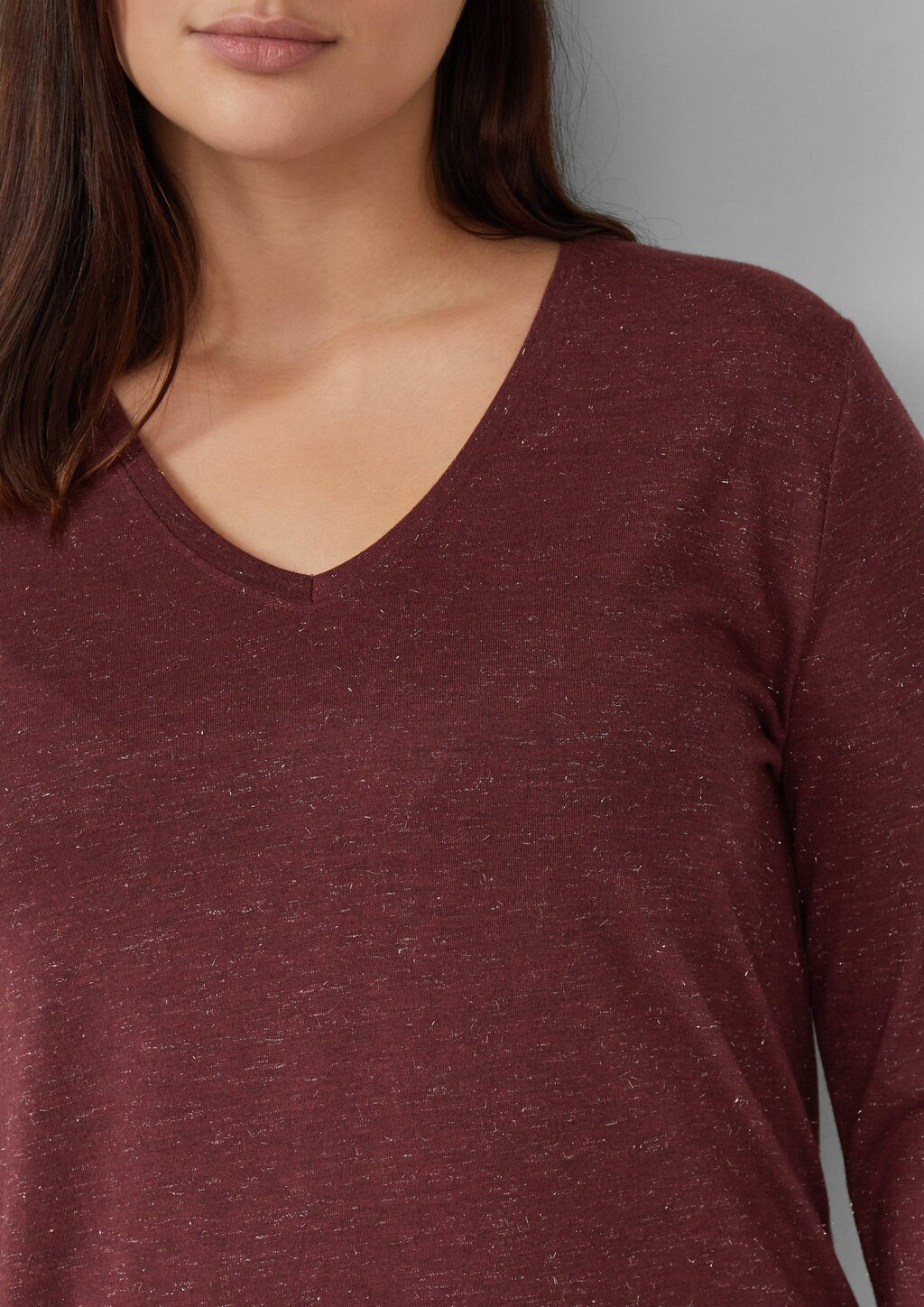 Longsleeve mit V-Ausschnitt und Glitzergarn