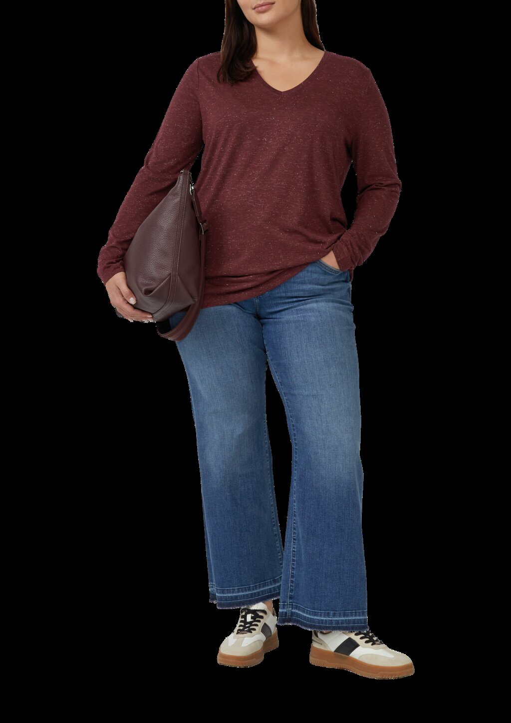 Longsleeve mit V-Ausschnitt und Glitzergarn