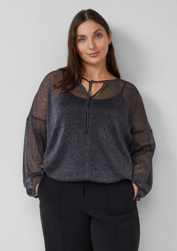 Transparente Bluse mit Glitzergarn und Schmucksteinen