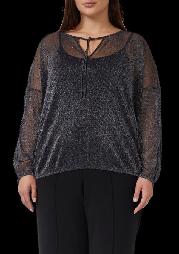 Transparente Bluse mit Glitzergarn und Schmucksteinen