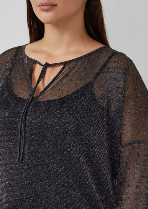 Transparente Bluse mit Glitzergarn und Schmucksteinen