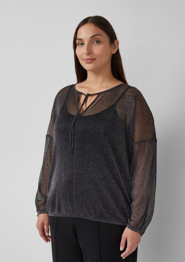 Transparente Bluse mit Glitzergarn und Schmucksteinen