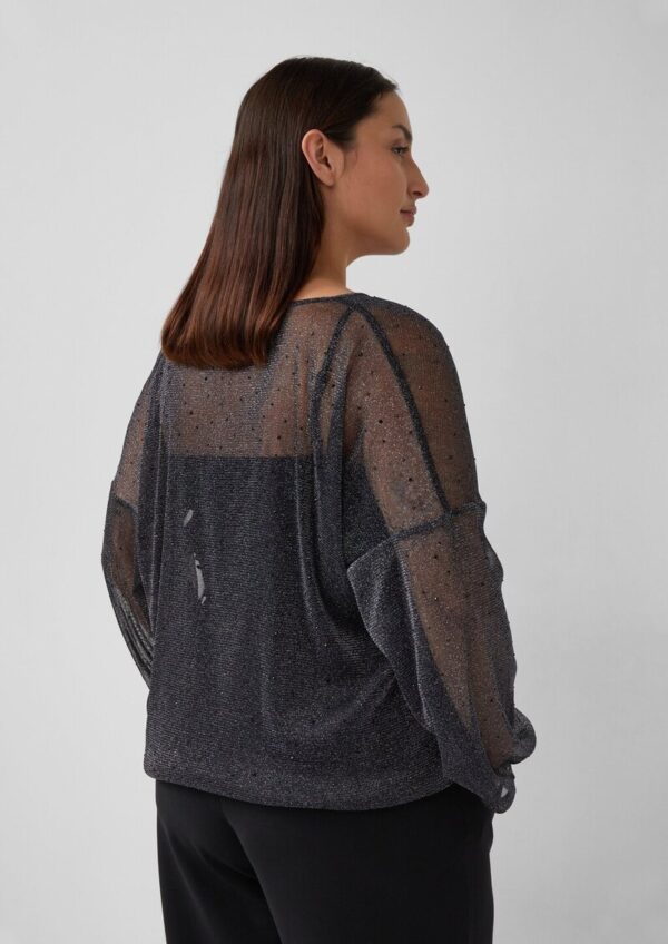 Transparente Bluse mit Glitzergarn und Schmucksteinen