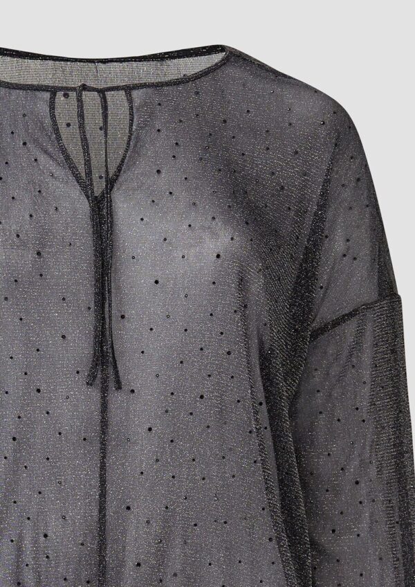 Transparente Bluse mit Glitzergarn und Schmucksteinen