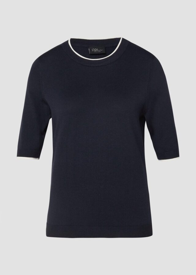 Kurzärmeliger Feinstrickpullover mit Kontrastdetails