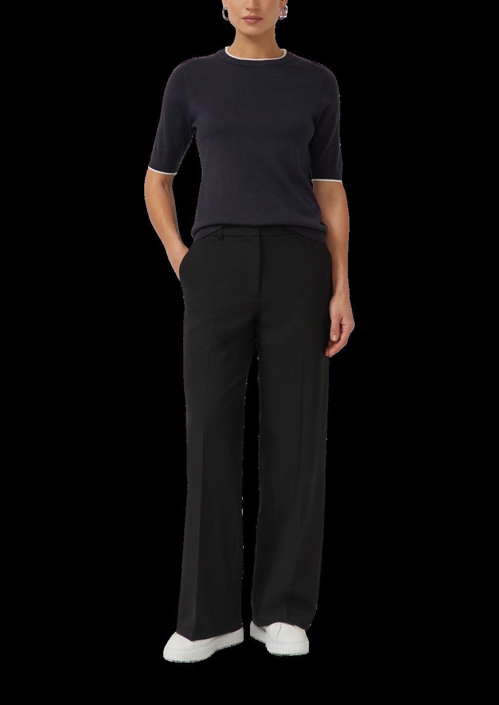 Kurzärmeliger Feinstrickpullover mit Kontrastdetails