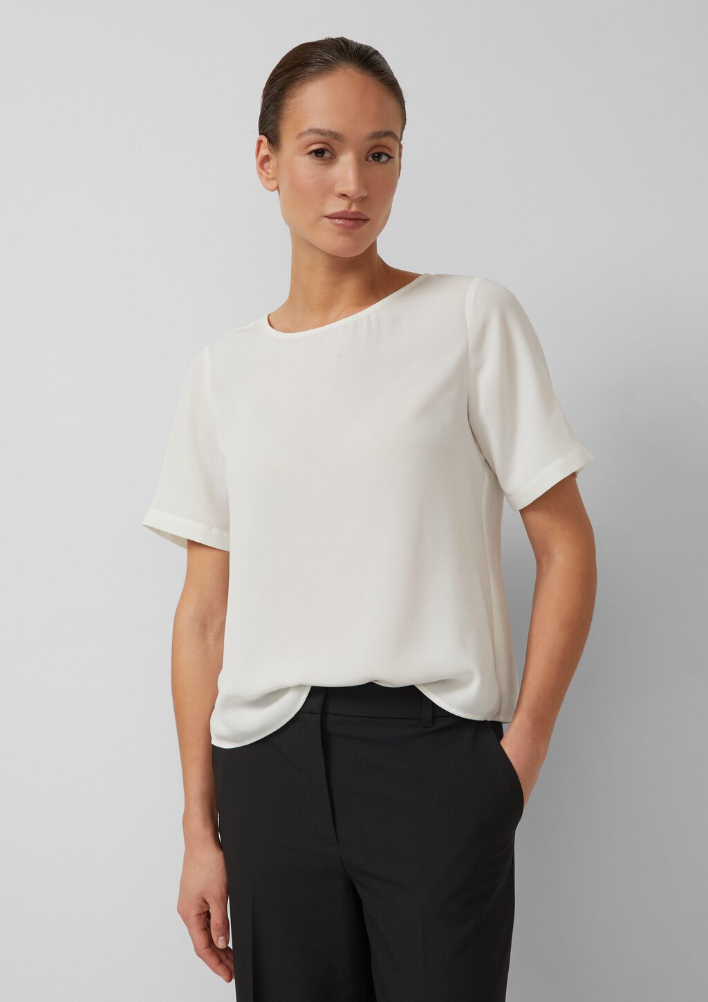 Crêpe-Shirt mit Reißverschluss