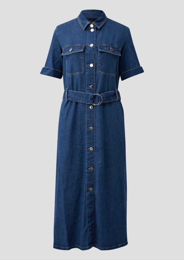 Midi-Jeanskleid mit Hemdkragen und Gürtel