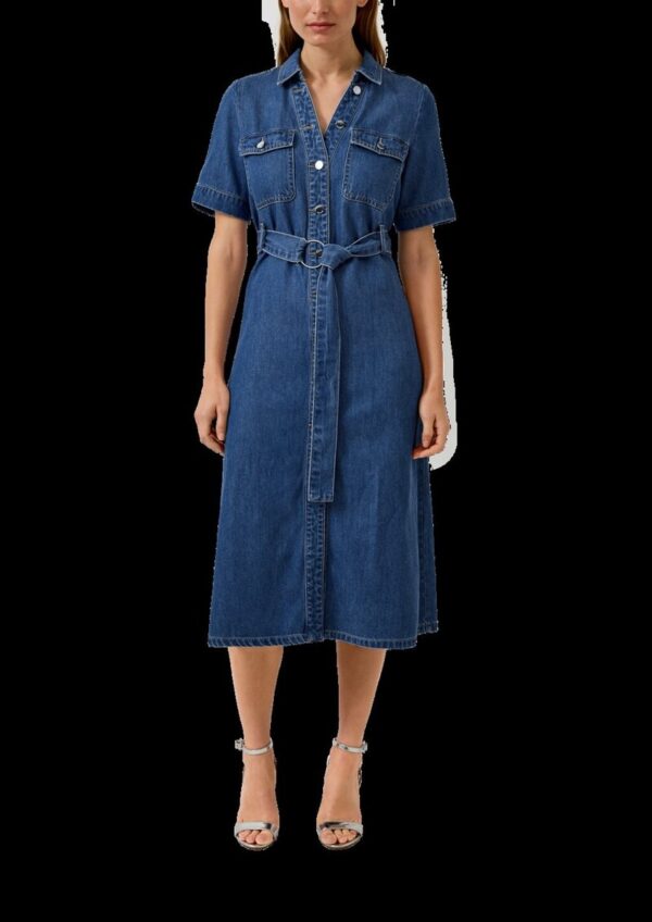 Midi-Jeanskleid mit Hemdkragen und Gürtel