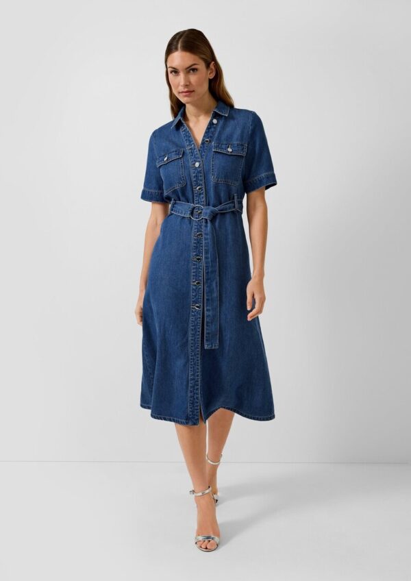 Midi-Jeanskleid mit Hemdkragen und Gürtel