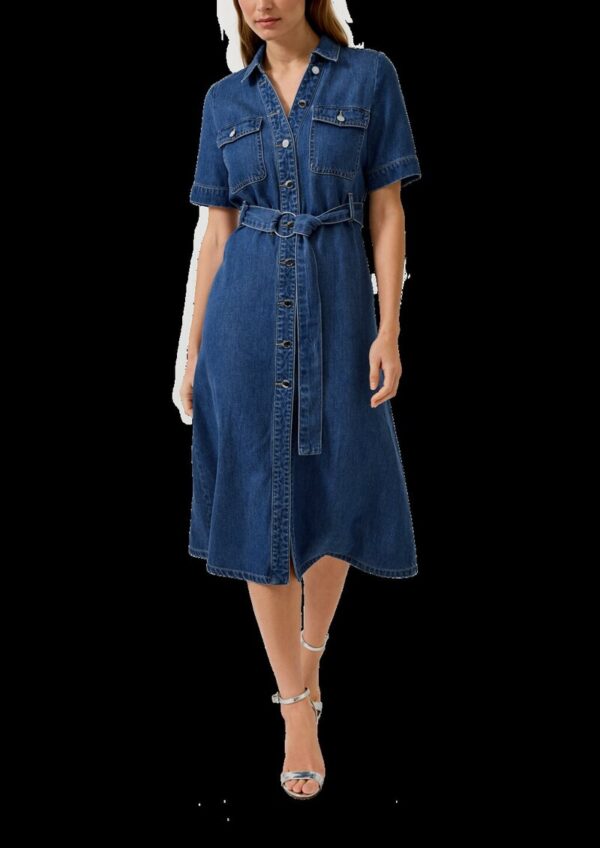 Midi-Jeanskleid mit Hemdkragen und Gürtel
