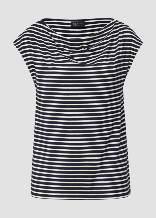 Viskoseshirt mit Wasserfall-Ausschnitt und Streifen