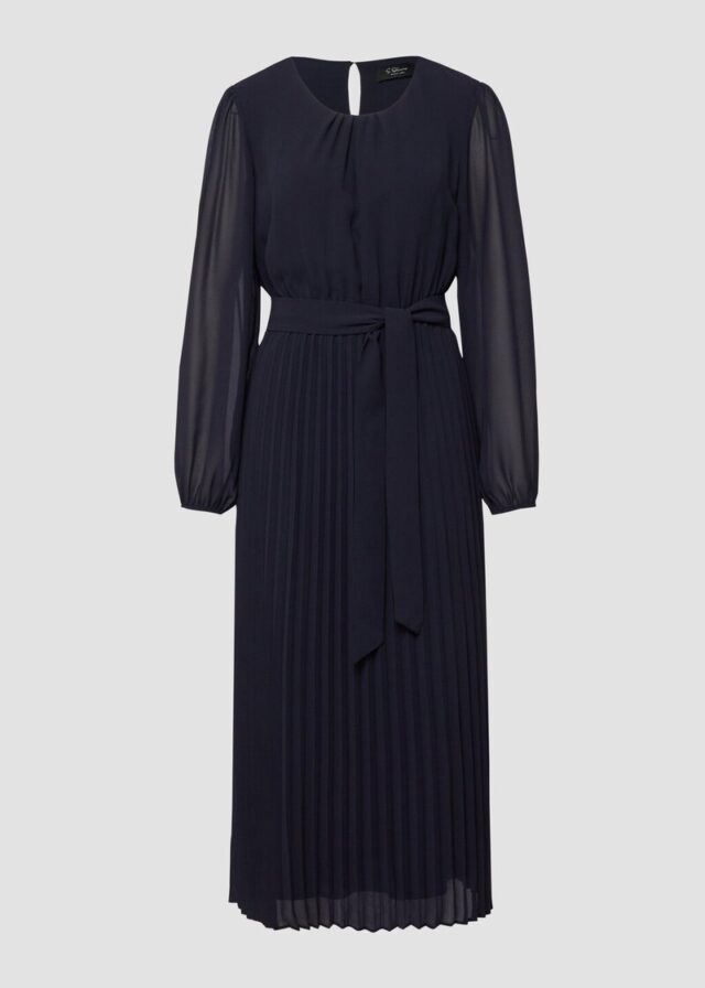 Midi-Chiffonkleid mit Plissee und Bindegürtel