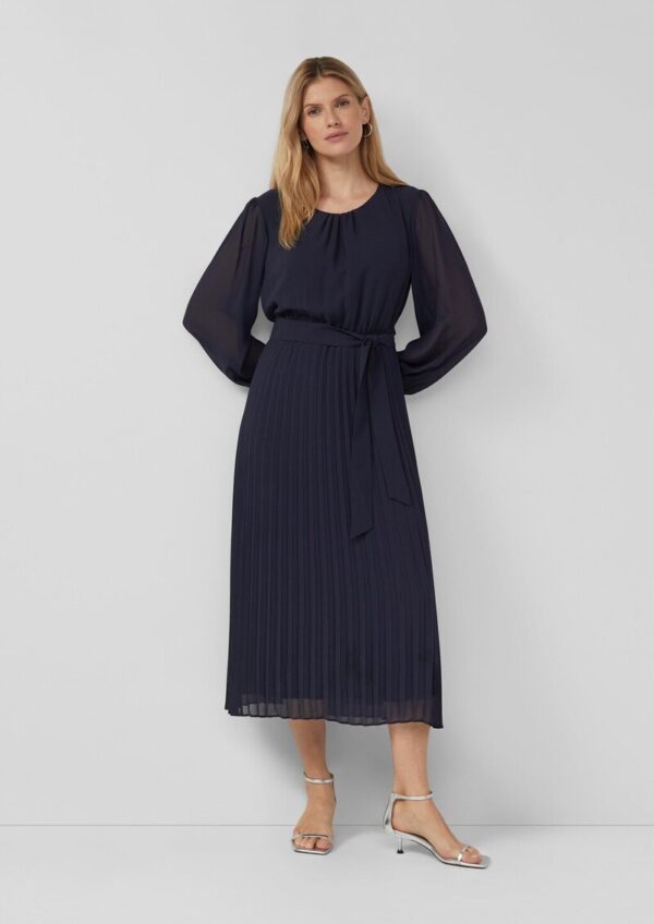 Midi-Chiffonkleid mit Plissee und Bindegürtel