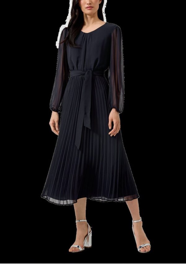 Midi-Chiffonkleid mit Plissee und Bindegürtel