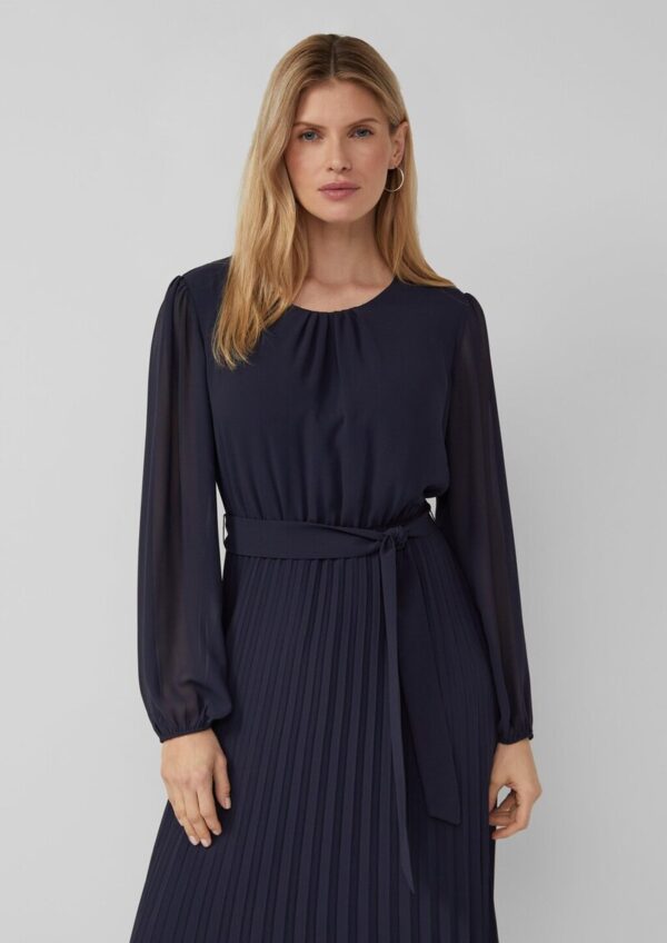 Midi-Chiffonkleid mit Plissee und Bindegürtel