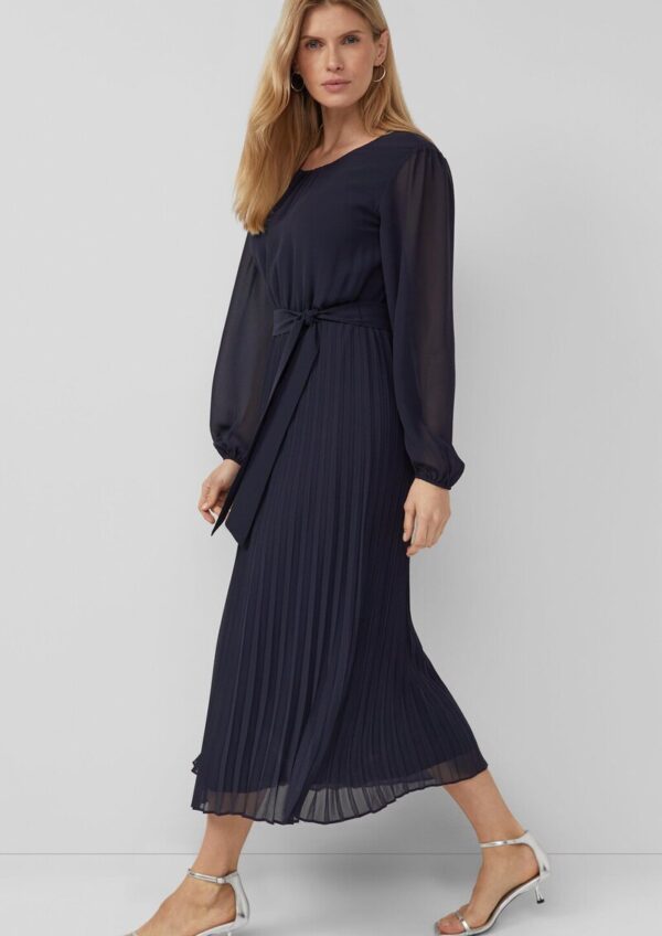 Midi-Chiffonkleid mit Plissee und Bindegürtel