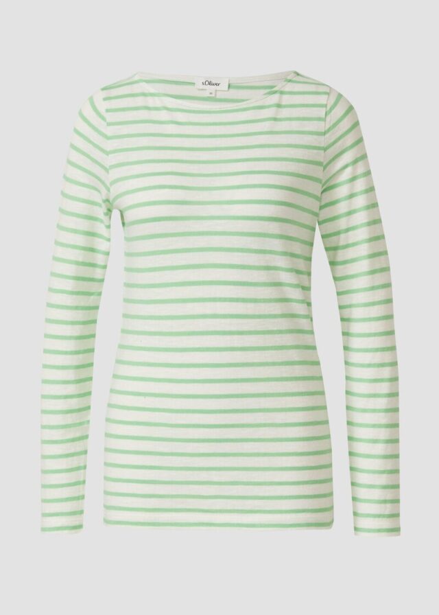 Gestreiftes Langarmshirt aus Flammgarm mit U-Boot-Ausschnitt