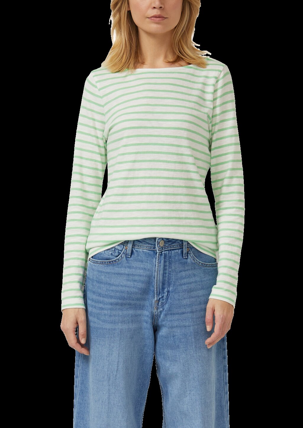 Gestreiftes Langarmshirt aus Flammgarm mit U-Boot-Ausschnitt