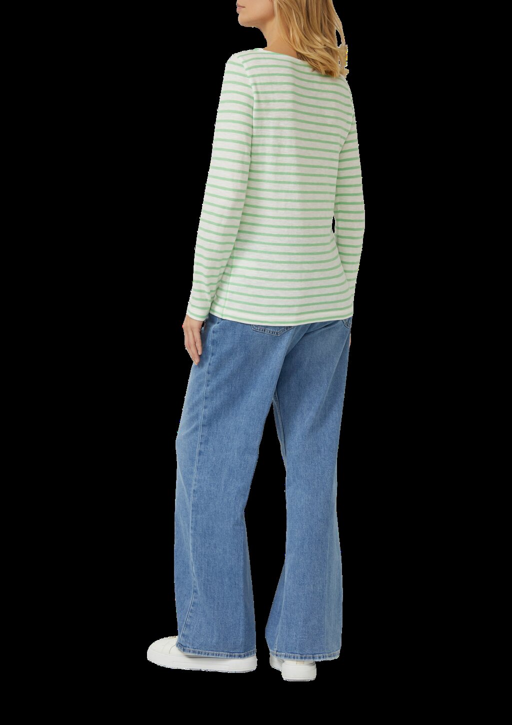 Gestreiftes Langarmshirt aus Flammgarm mit U-Boot-Ausschnitt