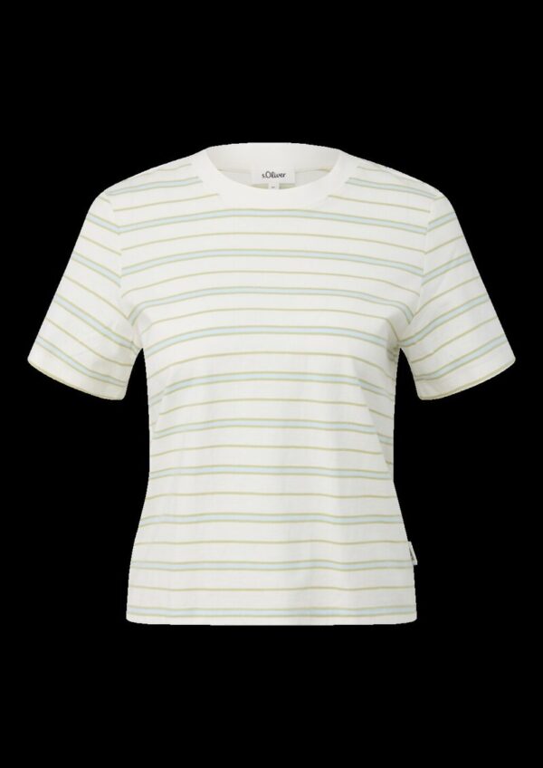 Verkürztes Jersey-T-Shirt mit Streifen und Logo-Applikation