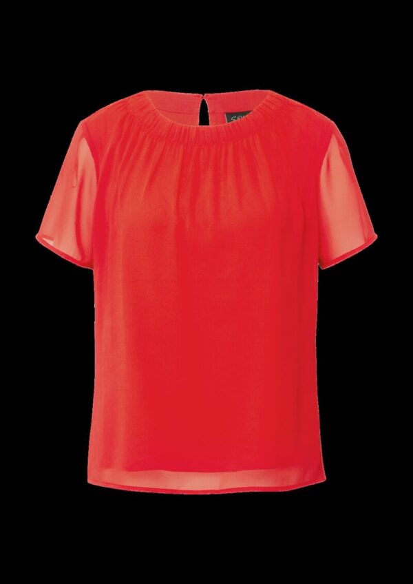 Kurzärmelige Chiffon-Bluse mit Rundhalsausschnitt und Raffung