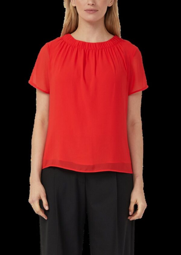 Kurzärmelige Chiffon-Bluse mit Rundhalsausschnitt und Raffung