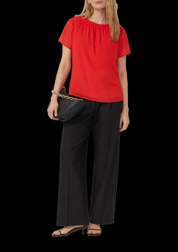 Kurzärmelige Chiffon-Bluse mit Rundhalsausschnitt und Raffung