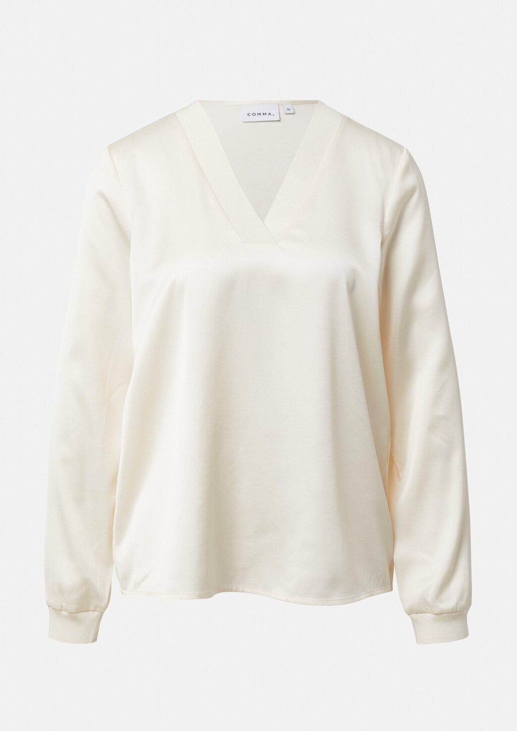 Satinbluse mit V-Ausschnitt und feinen Rippdetails