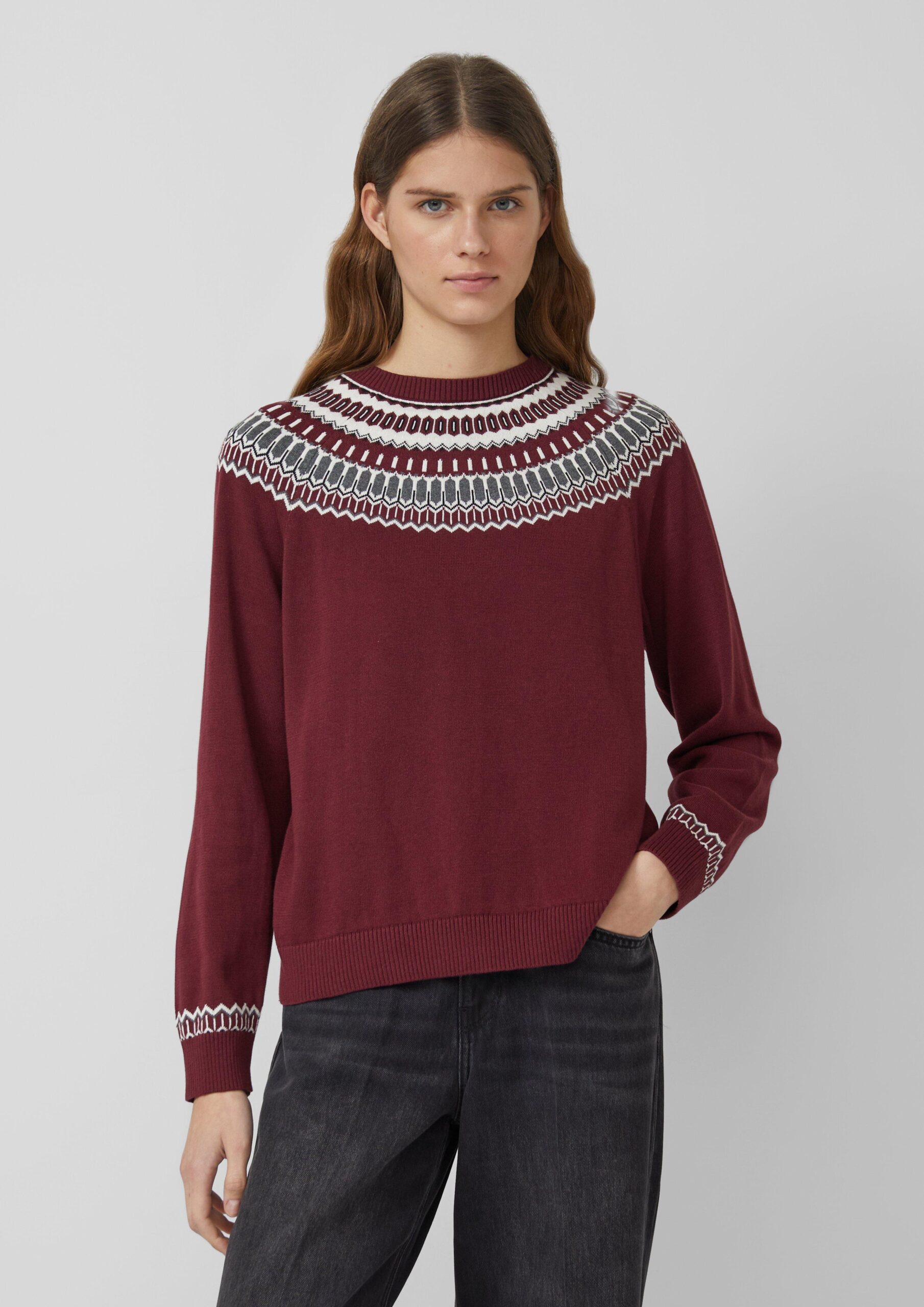 Feinstrickpullover mit Norwegermuster