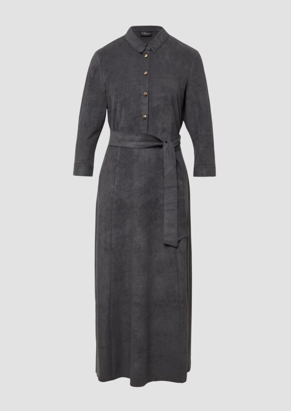 Hemdblusenkleid in Veloursleder-Optik mit Raffung