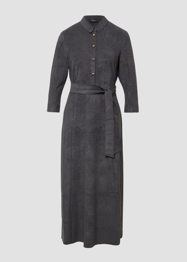 Hemdblusenkleid in Veloursleder-Optik mit Raffung