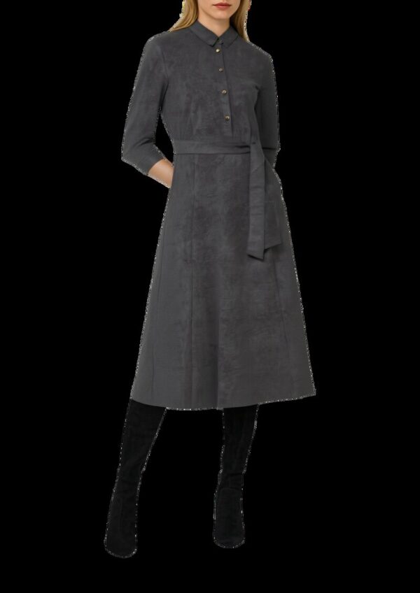 Hemdblusenkleid in Veloursleder-Optik mit Raffung