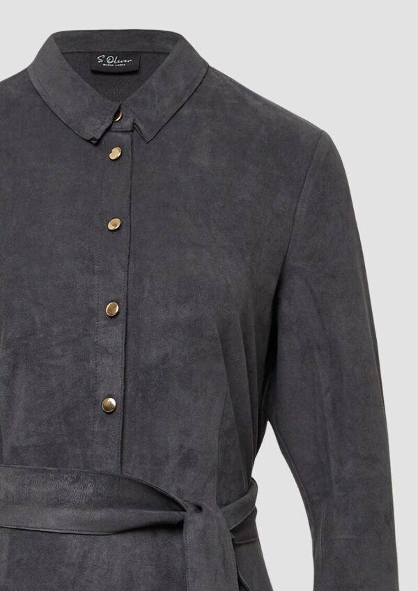 Hemdblusenkleid in Veloursleder-Optik mit Raffung