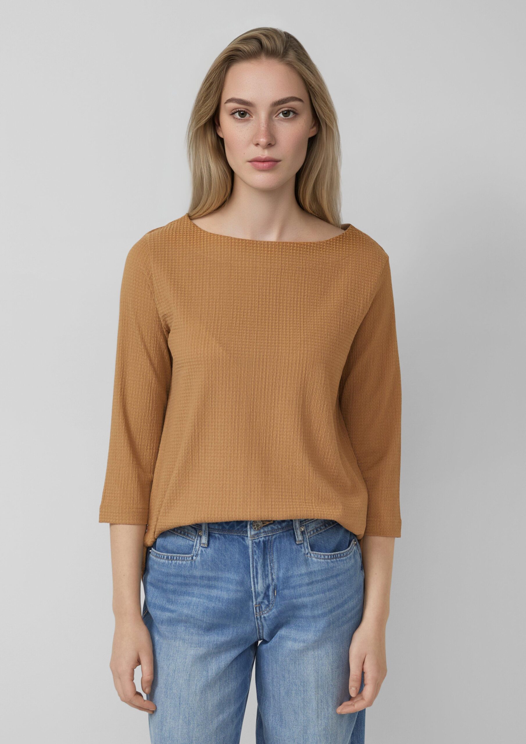 Sweatshirt aus Struktur-Strick mit abgerundetem Saum