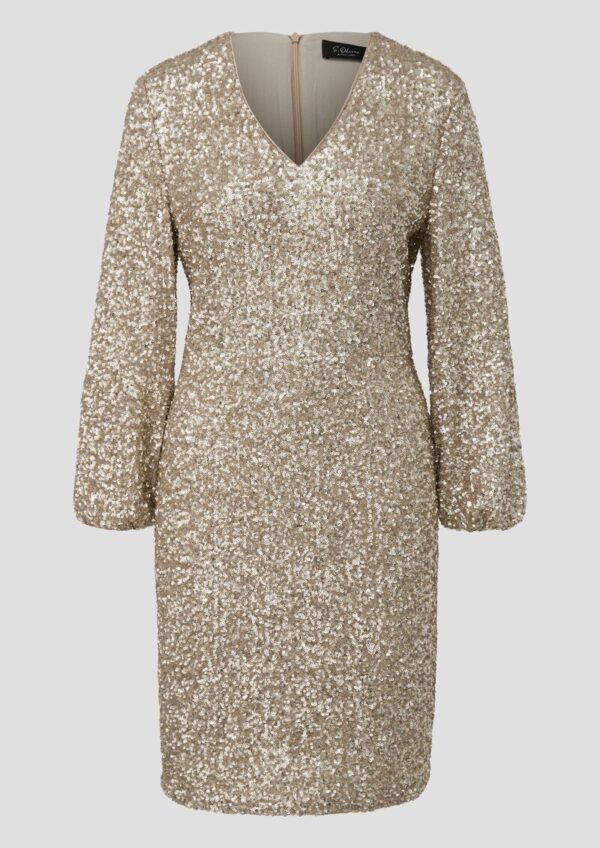 Kurzes Pailletten-Kleid mit Gummizug am Ärmel