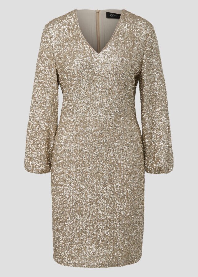 Kurzes Pailletten-Kleid mit Gummizug am Ärmel