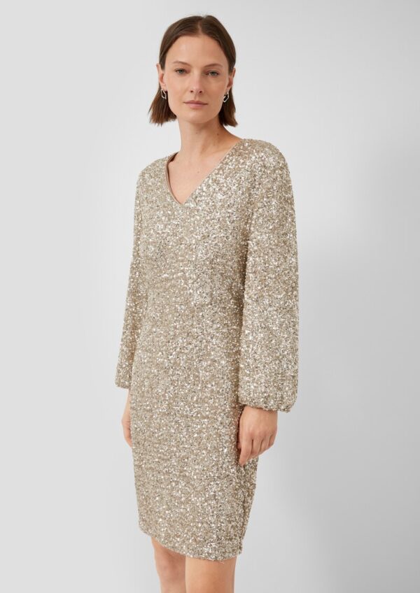Kurzes Pailletten-Kleid mit Gummizug am Ärmel