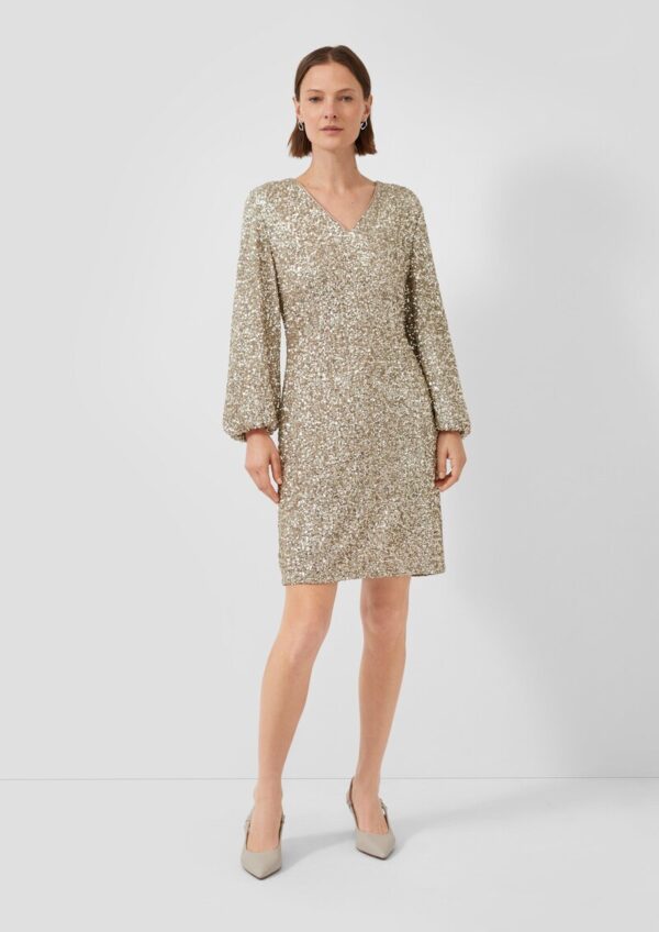 Kurzes Pailletten-Kleid mit Gummizug am Ärmel