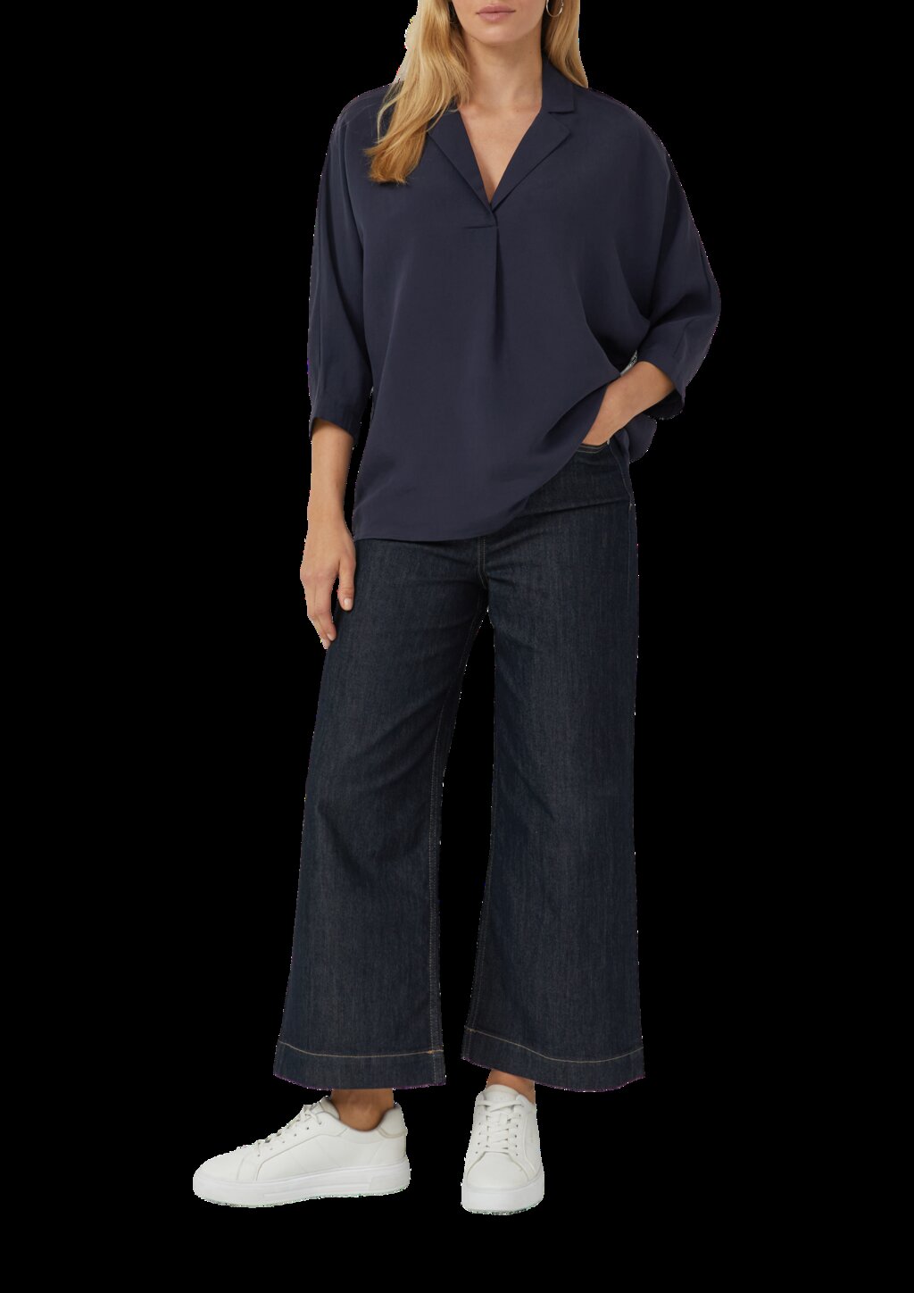 Relaxed-Fit-Hemdbluse mit Fledermausärmeln