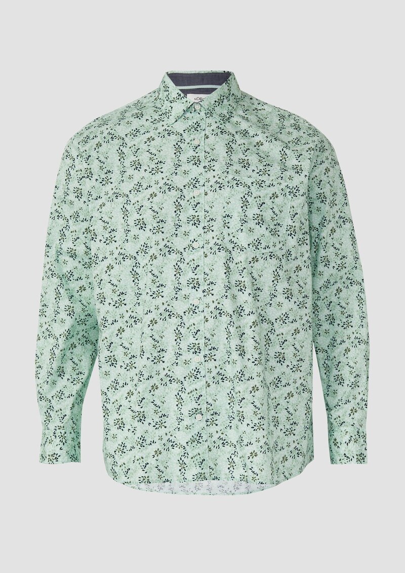 Slim Fit: Langarmhemd mit All-over-Print und Kentkragen