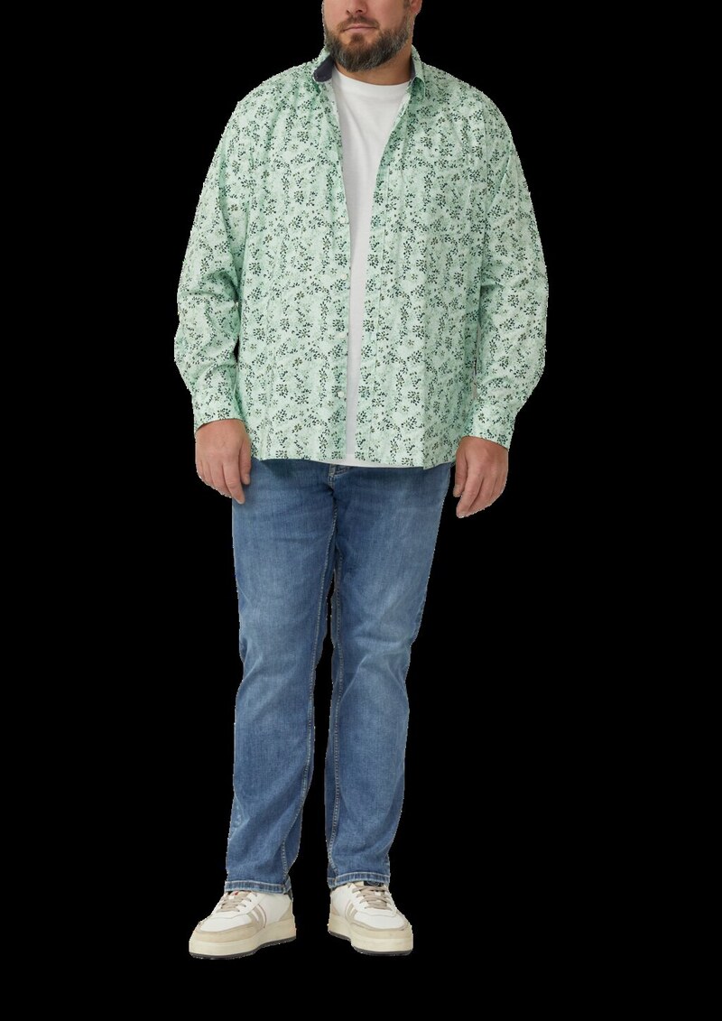 Slim Fit: Langarmhemd mit All-over-Print und Kentkragen