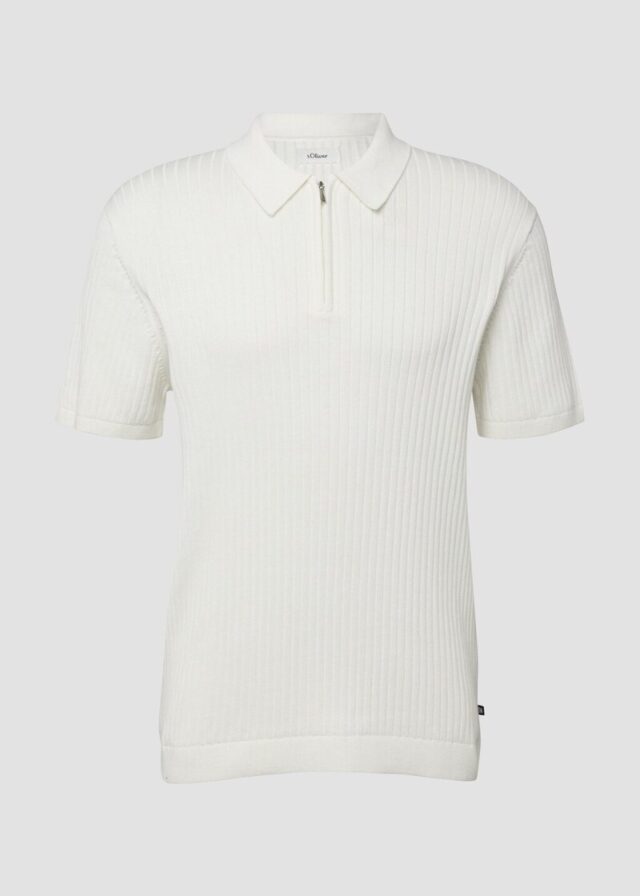 Geripptes Strick-Polo aus Baumwolle mit Reißverschluss
