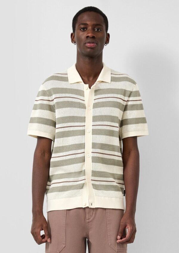 Gestreiftes Strickpolo mit durchgehender Knopfleiste