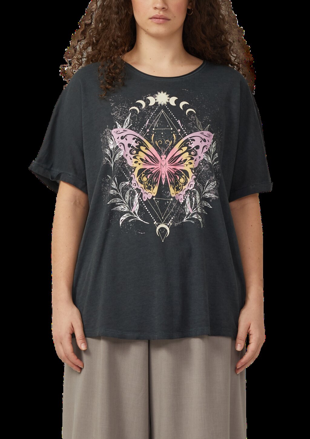 T-Shirt mit Frontprint im Loose Fit und Fledermausärmeln