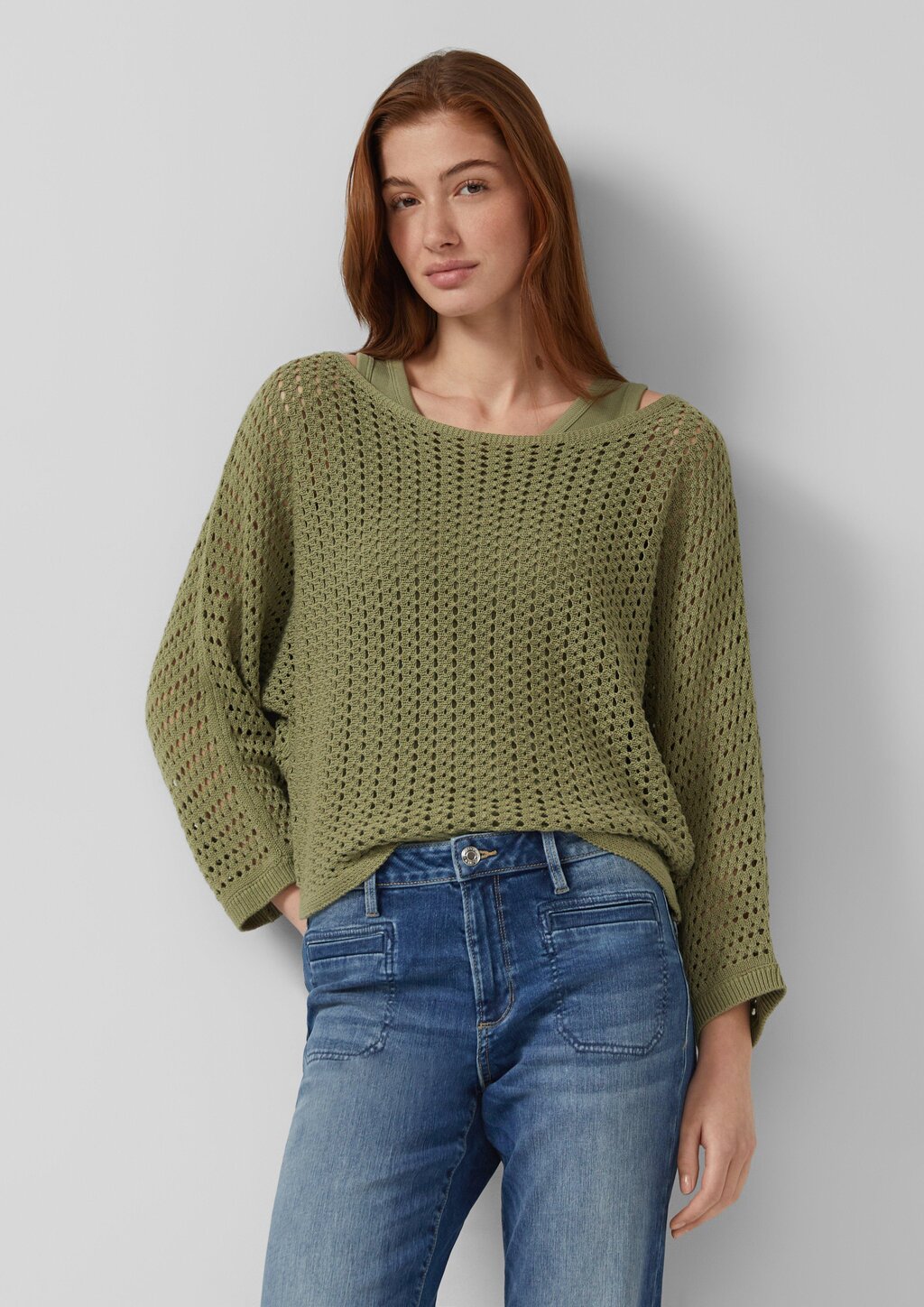 Oversize-Strickpullover mit U-Boot-Ausschnitt und 3/4-Ärmeln