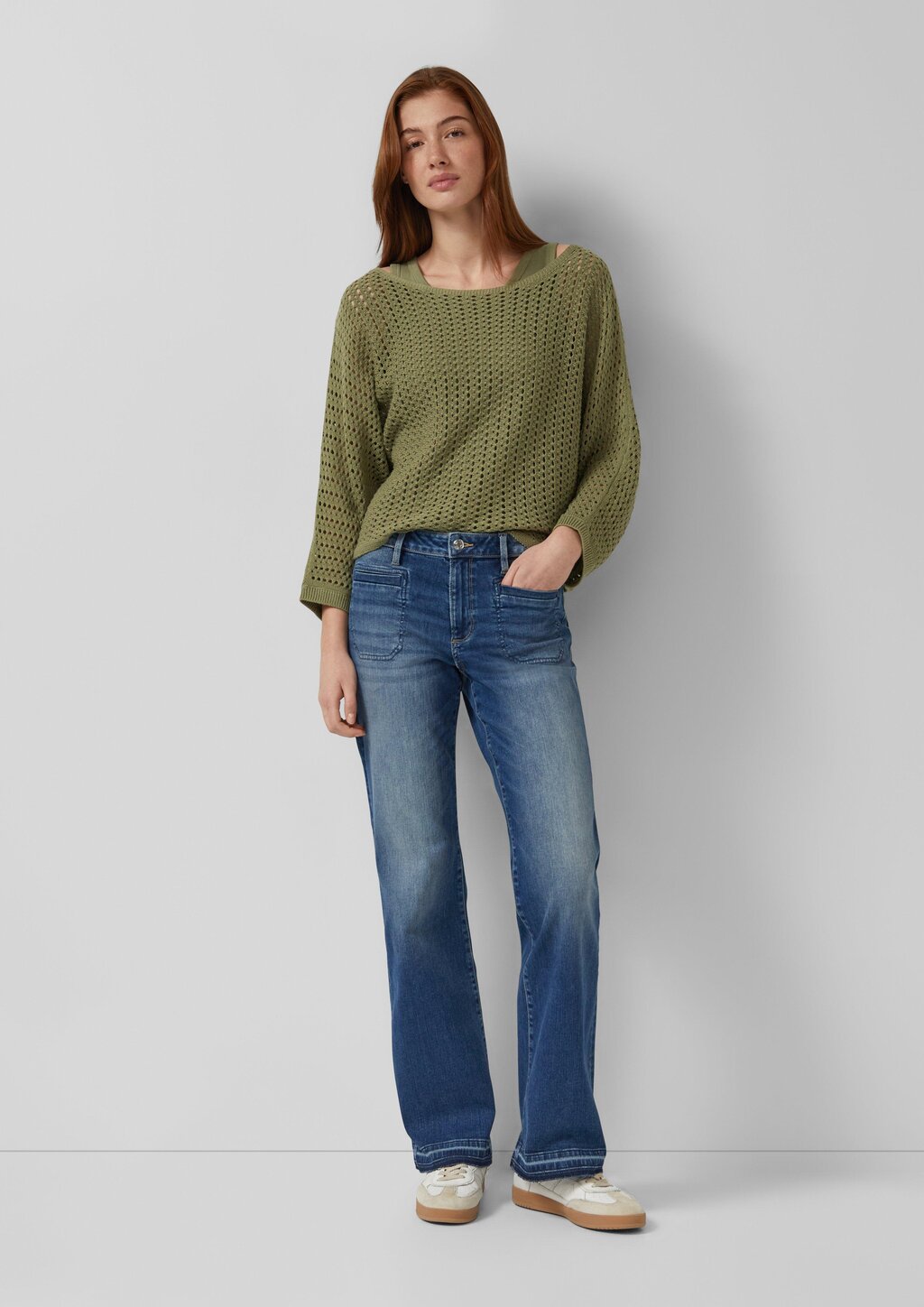 Oversize-Strickpullover mit U-Boot-Ausschnitt und 3/4-Ärmeln