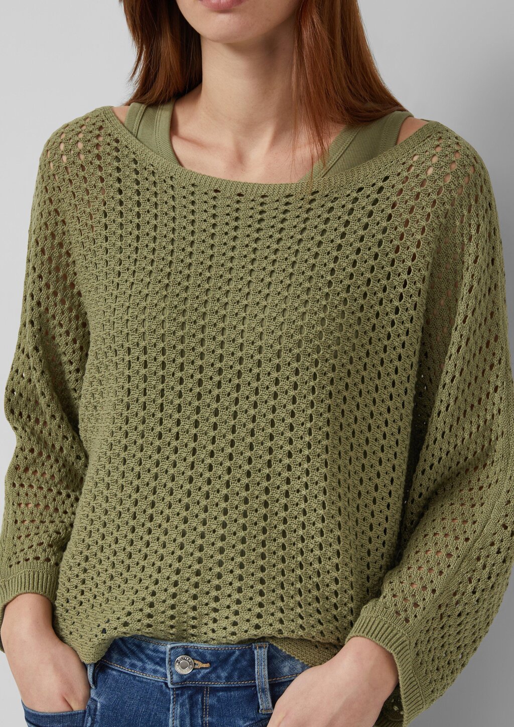 Oversize-Strickpullover mit U-Boot-Ausschnitt und 3/4-Ärmeln
