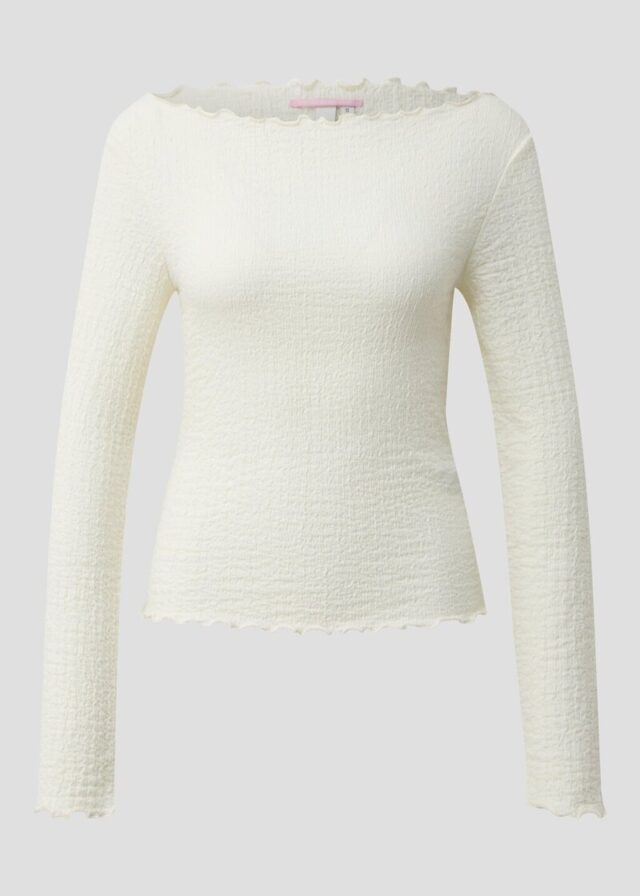 Strukturiertes Langarmshirt mit U Bootausschnitt